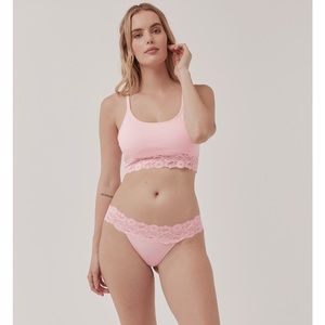 NWT Pact Organic Cotton Chalk Pink Lace-Waist Thong S
